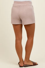 Light Mocha Ribbed Texture Drawstring Maternity Shorts