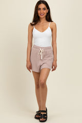 Light Mocha Ribbed Texture Drawstring Shorts