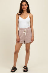Light Mocha Ribbed Texture Drawstring Maternity Shorts