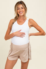 Beige Stripe Detail Active Maternity Shorts