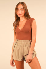 Beige Stripe Detail Active Shorts