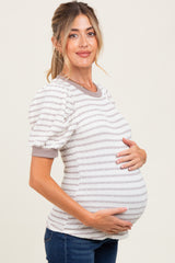 Ivory Striped Puff Short Sleeve Maternity Top