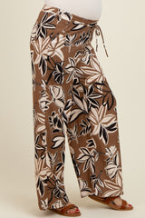 Mocha Floral Drawstring Wide Leg Maternity Pants