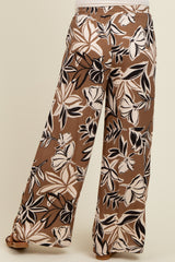 Mocha Floral Drawstring Wide Leg Maternity Pants