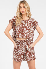 Brown Floral Side Pocket Maternity Shorts