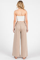 Beige Drawstring Wide Leg Pants