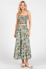 Olive Floral Tiered Maxi Skirt