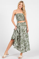 Olive Floral Tiered Maxi Skirt