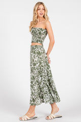 Olive Floral Tiered Maxi Skirt