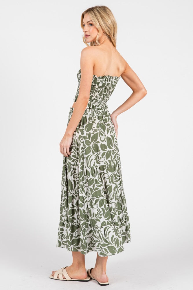Olive Floral Tiered Maxi Skirt
