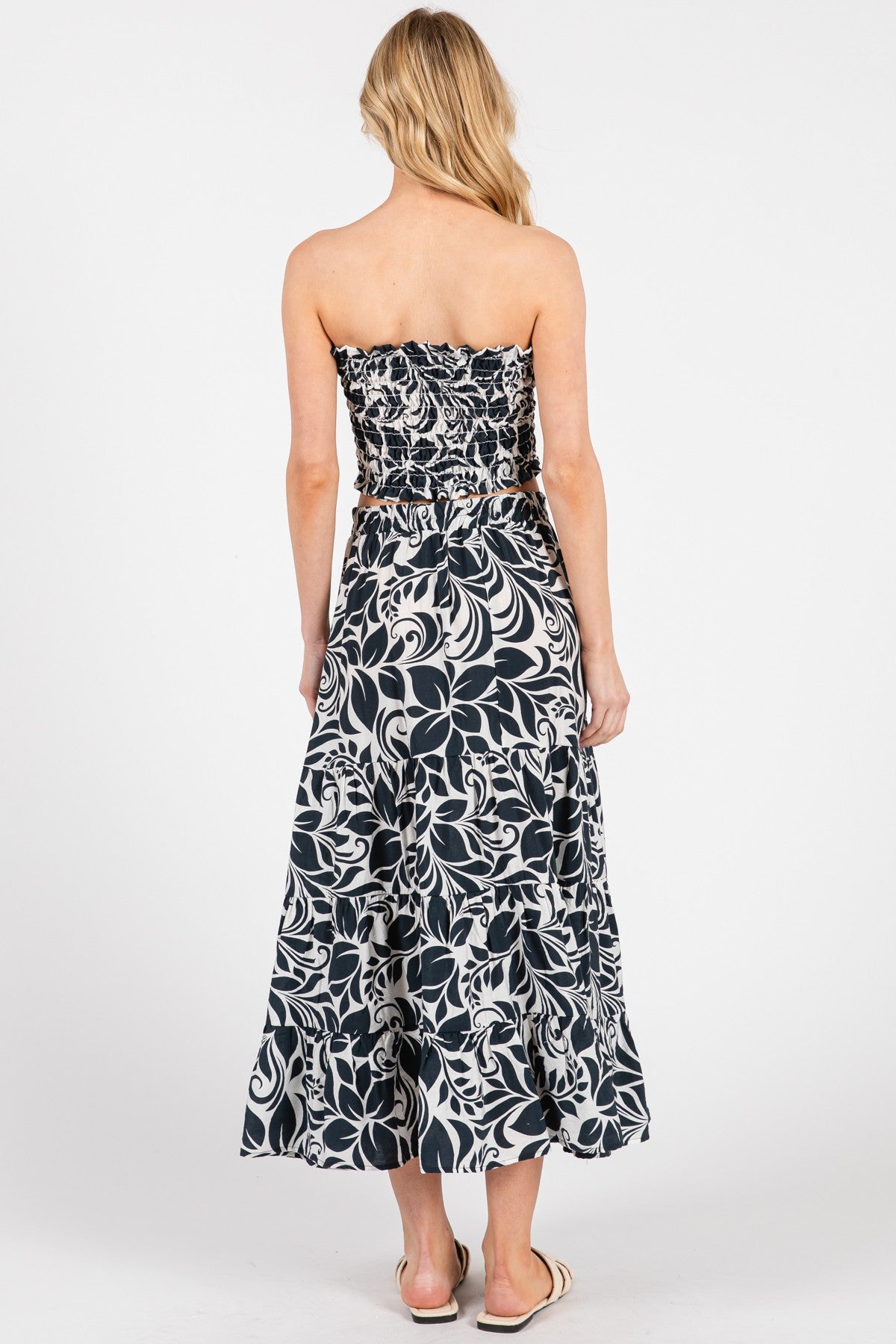 Charcoal Floral Tiered Maxi Skirt