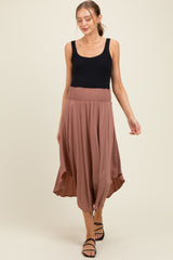 Mauve Smocked Waist Rounded Hem Maternity Midi Skirt