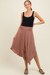 Mauve Smocked Waist Rounded Hem Maternity Midi Skirt