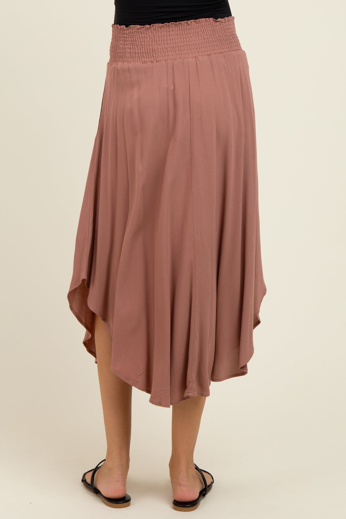 Mauve Smocked Waist Rounded Hem Maternity Midi Skirt