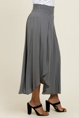 Charcoal Smocked Waist Rounded Hem Midi Skirt