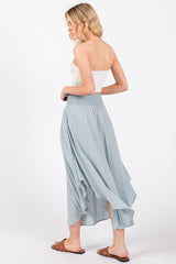 Light Blue Smocked Waist Rounded Hem Midi Skirt