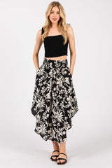 Black Floral Smocked Waistband Midi Skirt