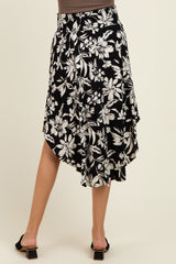 Black Floral Smocked Waistband Maternity Midi Skirt