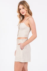 Beige Linen Blend Shorts