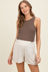 Beige Linen Blend Maternity Shorts