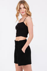 Black Linen Blend Shorts