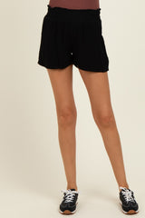 Black Linen Blend Maternity Shorts