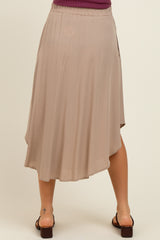 Beige Button Accent Round Hem Maternity Midi Skirt