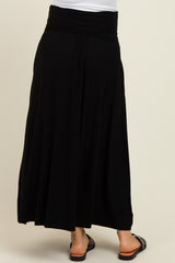 Black Foldover Waist Side Slit Maternity Maxi Skirt