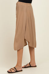 Beige Button Accent Round Hem Maternity Skirt