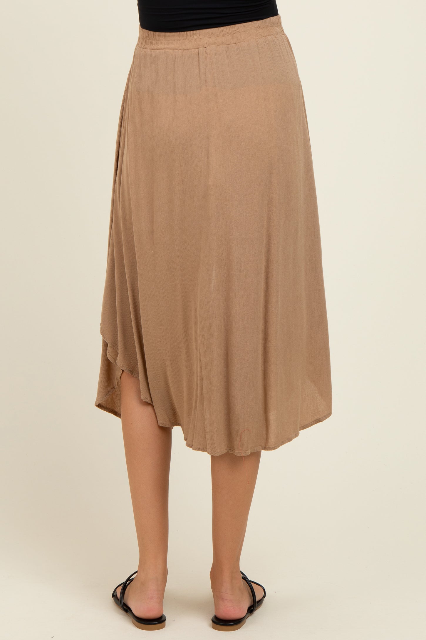 Beige Button Accent Round Hem Maternity Skirt