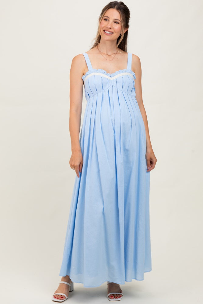 Light Blue Sweetheart Neckline Open Back Maternity Maxi Dress