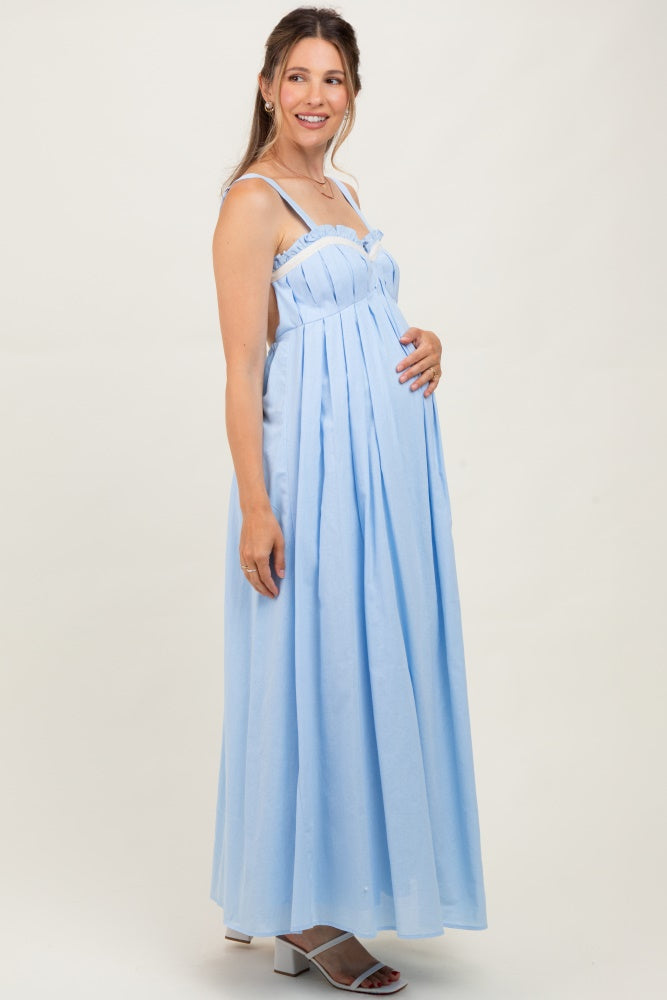 Light Blue Sweetheart Neckline Open Back Maternity Maxi Dress