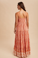 Orange Border Print Sleeveless Maxi Dress