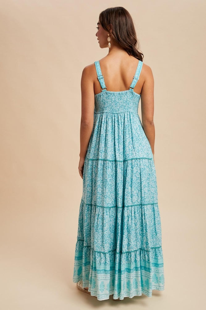 Aqua Border Print Sleeveless Maxi Dress