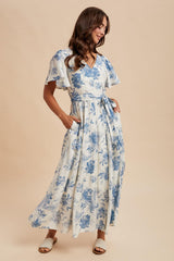 Ivory Multi Floral Flutter Sleeve Maternity Maxi Dress