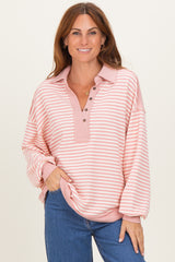 Mauve Striped Oversized Collared Pullover Maternity Top