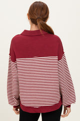 Burgundy Striped Oversized Collared Pullover Top