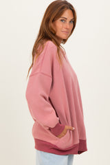 Mauve Fleece Oversized Contrast Trim Sweatshirt