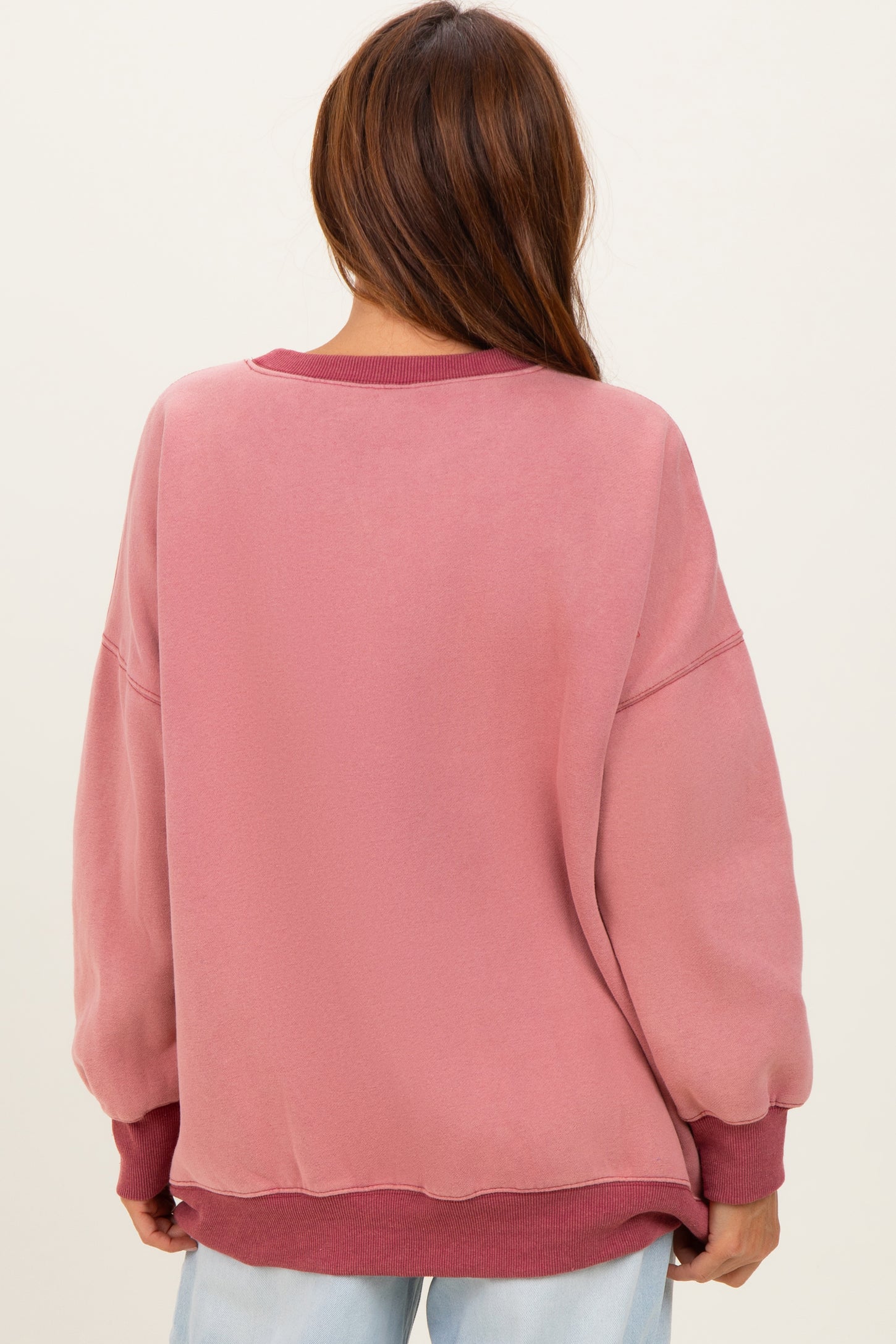 Mauve Fleece Oversized Contrast Trim Sweatshirt