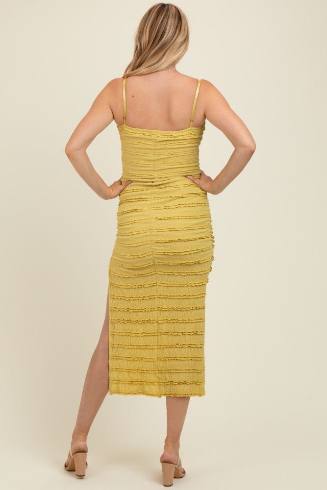 Yellow Ruffle Tiered Fitted Maternity Maxi Dress