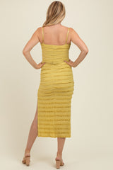 Yellow Ruffle Tiered Fitted Maternity Maxi Dress