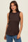Brown Rib Knit Ruffle Trim Sleeveless Top