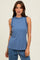 Blue Rib Knit Ruffle Trim Sleeveless Top