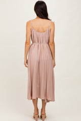 Mocha Pleated Sash Tie Midi Dress