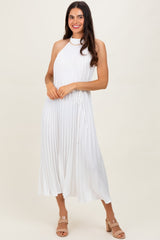 White Pleated Halter Dress