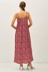 Rust Paisley Print Sleeveless Side Slit Maxi Dress