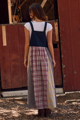 Multicolor Plaid Colorblock Denim Overall Dress