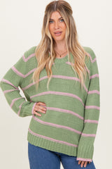 Light Olive Pink Striped Boxy Maternity Sweater