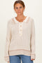 Cream Chunky Rib Striped Detail Polo Sweater