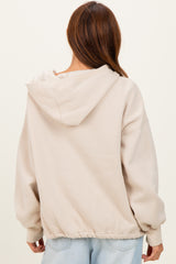 Cream Fleece Half Zip Drop Shoulder Hoodie
